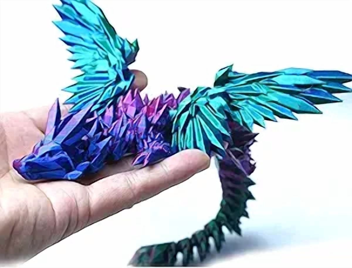 3D Printed Crystal Dragon with Wings Model,Articulated Winged Dragon ...