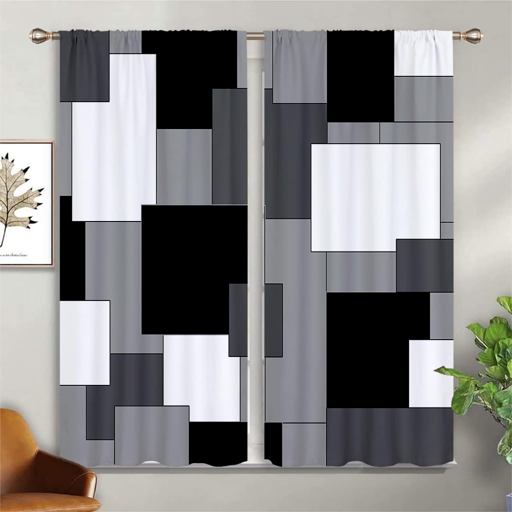 3D Printed Curtains with Colorful Plaid Pattern Modern Simple Curtains 3D Printed Curtains with Colorful Plaid Pattern Modern Simple Curtains