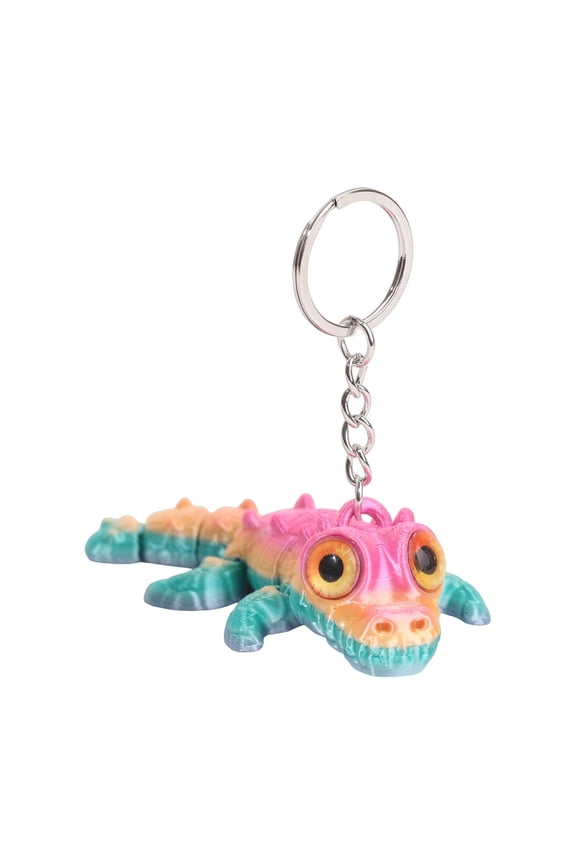 3D Printed Cute Alligator Keychain – 3D Eye Design School Bag Pendant, Animal Key Ring Gift for Kids & Teens, Durable Mini Backpack Accessory,Blue
