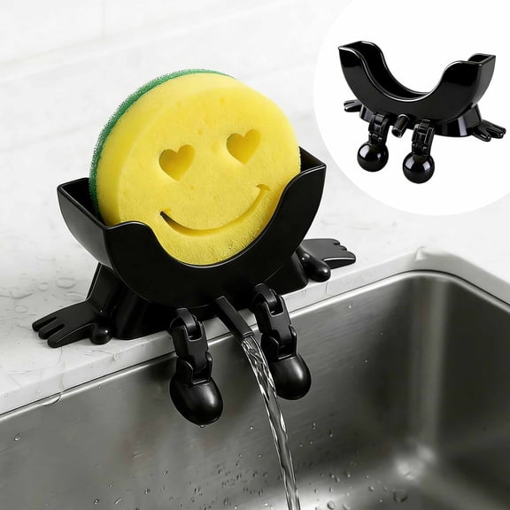 3D Printed Cute Hanging Sponge Holder with Drainage, Non-Slip Kitchen Sponge Stand for Sink, Fits Scrub Daddy, Keeps Sponge Dry (Black)