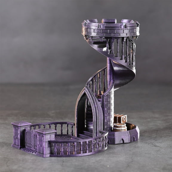 3D Printed DND Dice Tower – Durable Plastic Spiral Design with Tray for Immersive RPG Dice Rolls in Dungeons & Dragons Campaigns