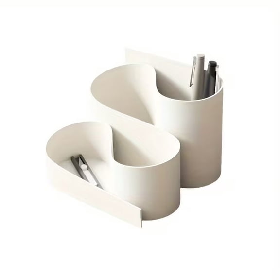 3D Printed Desktop Storage Box - Modern Plastic Organizer with Integrated Pen Holder and Note Tray for Office Supplies