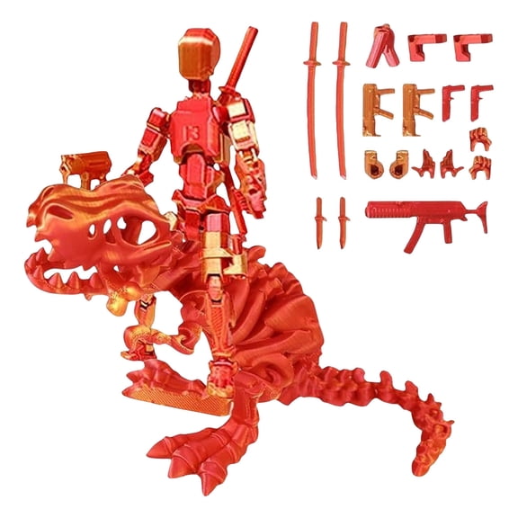 3D Printed Dinosaur Skeleton Ornament, Articulated T-Rex Action Figure with Movable Joints, Tyrannosaurus Rex Model for Desk Display, Home Decor, Red