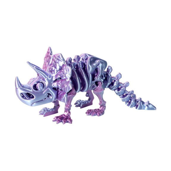 3D Printed Dinosaur Skeleton Toy 8.66 Inch Dreamy Blue Articulated Triceratops Model for Desk Decor and Interactive Educational Play