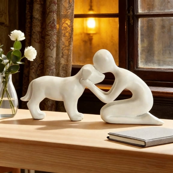 3D Printed Dog Human Figurine, Dog and Human Companion Statue, Cute Pet Lover Decor Figurine, Ornament for Home Room Bathroom Shelf and Classroom