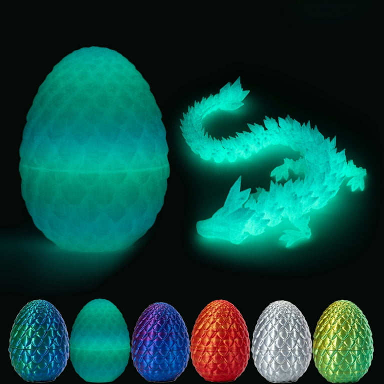 3D Printed Dragon,3D Dragon Eggs with Dragon Inside,Crystal Dragon Fidget  Toy for Adult,Full Articulated Dragon Decoration for Gift (Luminous) 