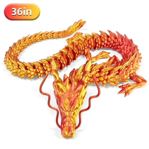 3D Printed Dragon, Cool Golden 3D Printer Articulated Dragon Toy for Kids, 36 inch 3D Printed Easter Dragon ADHD Fidget Toys , Home Office Figurine Decor