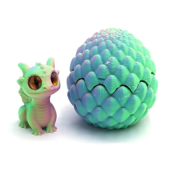 3D Printed Dragon Egg with Articulated Crystal Dragon Inside,3D Printed Dragon Egg Set,Colorful Toy Ornaments,Dinosaur Egg Toys for Teens Adults(Turquoise)