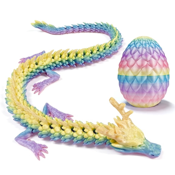 3D Printed Dragon Egg, Colorful 3D Printer Articulated Dragon Toy for Kids, 11.5 inch 3D Printed Easter Dragon Fidget Toys , Office Desk Figurine Decor