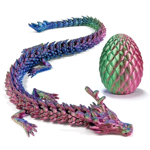 3D Printed Dragon Egg, Colorful 3D Printer Articulated Dragon Toy for Kids, 12 inch 3D Printed Easter Dragon Fidget Toys , Office Desk Figurine Decor