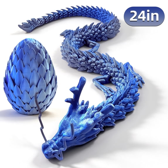 3D Printed Dragon Egg, Colorful 3D Printer Articulated Dragon Toy for Kids, 24 inch 3D Printed Dragon ADHD Fidget Toys , Office Desk Figurine Decor,Blue