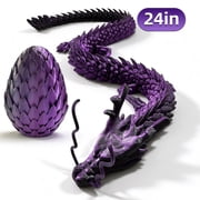 3D Printed Dragon Egg, Colorful 3D Printer Articulated Dragon Toy for Kids, 24 inch 3D Printed Dragon ADHD Fidget Toys , Office Desk Figurine Decor，Purple