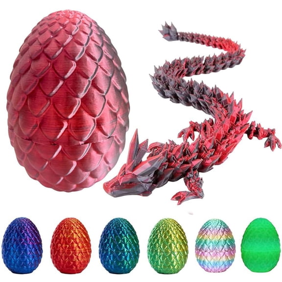 3D Printed Dragon Egg, Easter Eggs Mythical Dragon Eggs with Dragon Inside, Mystery Crystal Dragon Egg Fidget Toys Surprise, Articulated Crystal Fidget Toys for Kid (Laser Black and Red)