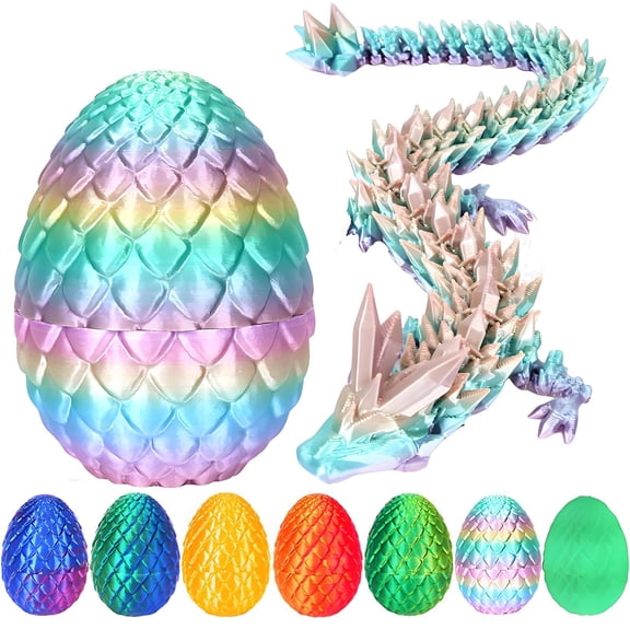 3D Printed Dragon Egg, Easter Eggs Mythical Dragon Eggs with Dragon Inside, Mystery Crystal Dragon Egg Fidget Toys Surprise, Articulated Crystal Fidget Toys for Kid (Rainbow Color)