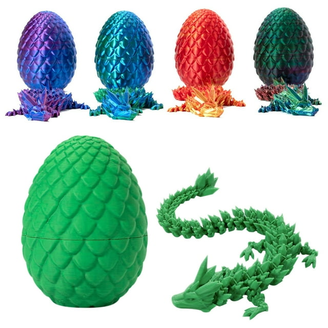 3D Printed Dragon in Egg, Full Articulated Dragon Crystal Dragon with ...