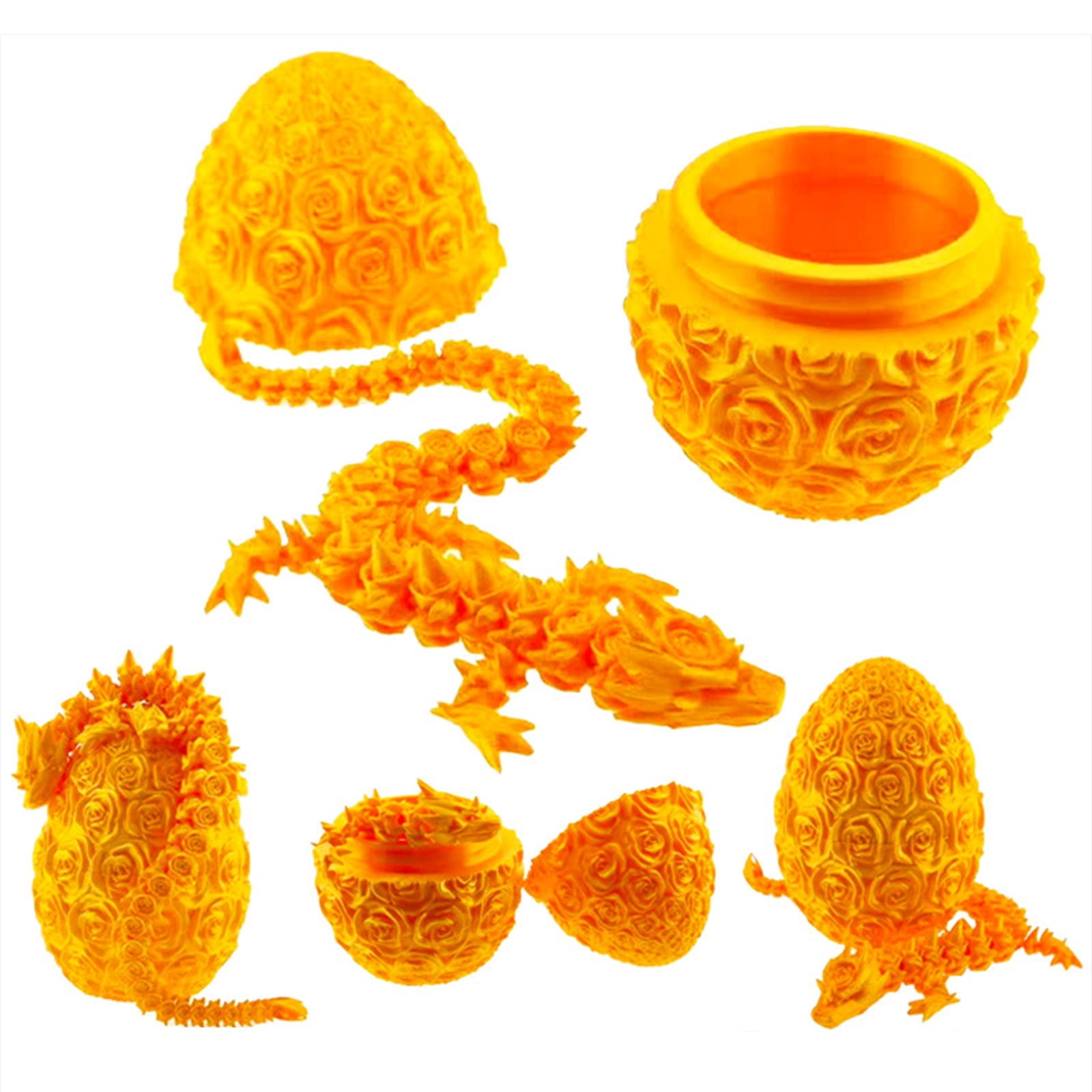 Luminous 3D Printed Crystal Dragon Egg With Fully Articulated Surprise Dragon Inside - Epic Fidget Toy & Desk Decor