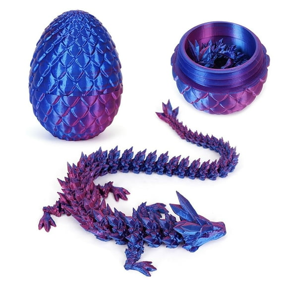 3D Printed Dragon Egg for Kids Age 3 - 12 , Dragon Eggs with Dragon Inside, Crystal Dragon Fidget Toys, Full Articulated Dragon in Egg, Adults Fidget Toys for Autism ADHD (Purple)