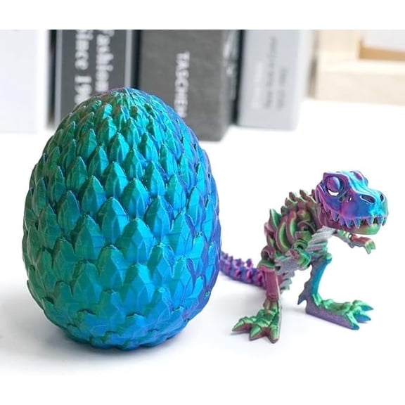 3D Printed Dragon Egg, Tyrannosaurus Rex Eggs, Dragon Inside The Egg,Articulated Models,Flexible Joint Animal Model Figurines, Stress Relief, Fidget restlessness, Surprise Fantasy Gifts