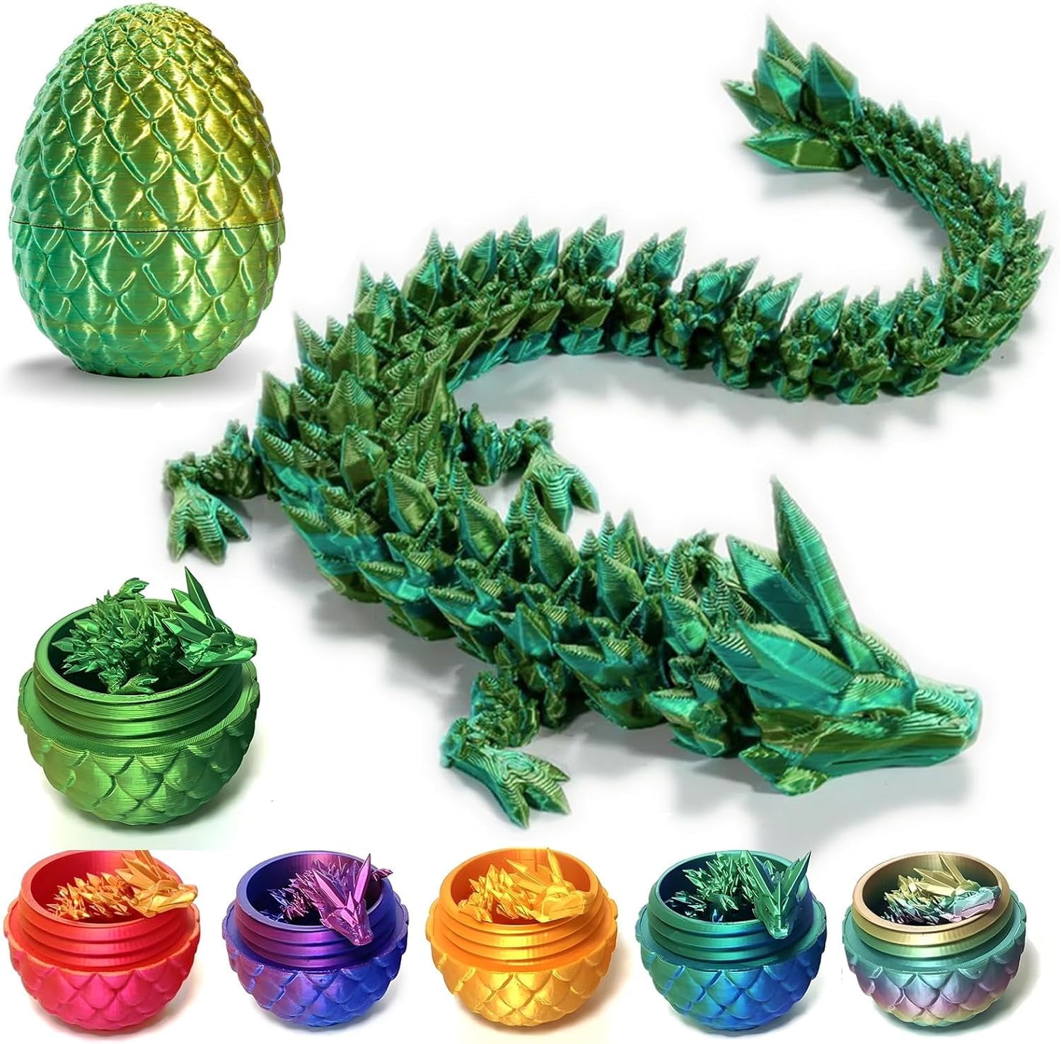 3D Printed Dragon In Egg – Articulated Crystal Dragon Toy With Flexible Joints, Home Office Decor & Fidget Toy, 28cm