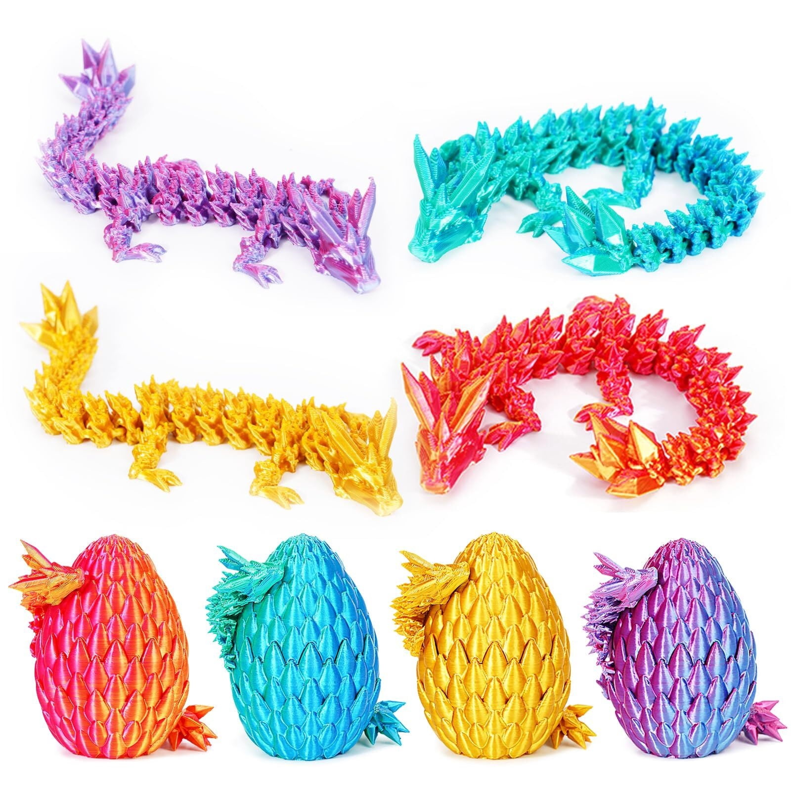 3D Printed Dragon Eggs  4PCS Articulated Dragon , Mystery 3D Fidget Dinosaur Eggs Set for & Adults, Fantasy Desk Decor & Collectible Gifts