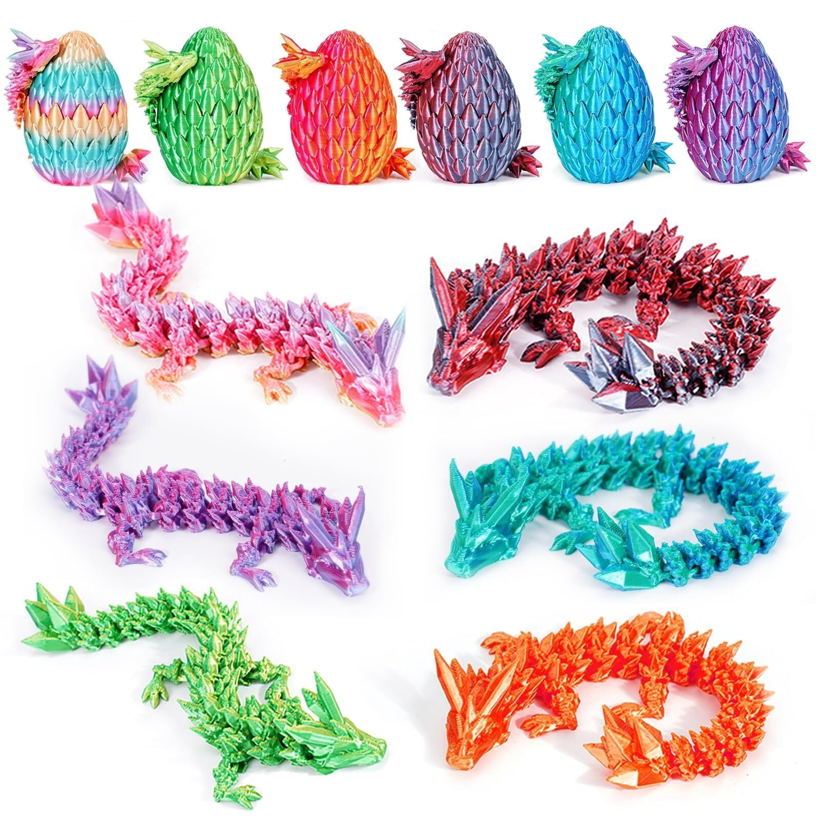 3D Printed Dragon Eggs  4PCS Articulated Dragon , Mystery 3D Fidget Dinosaur Eggs Set for & Adults, Fantasy Desk Decor & Collectible Gifts