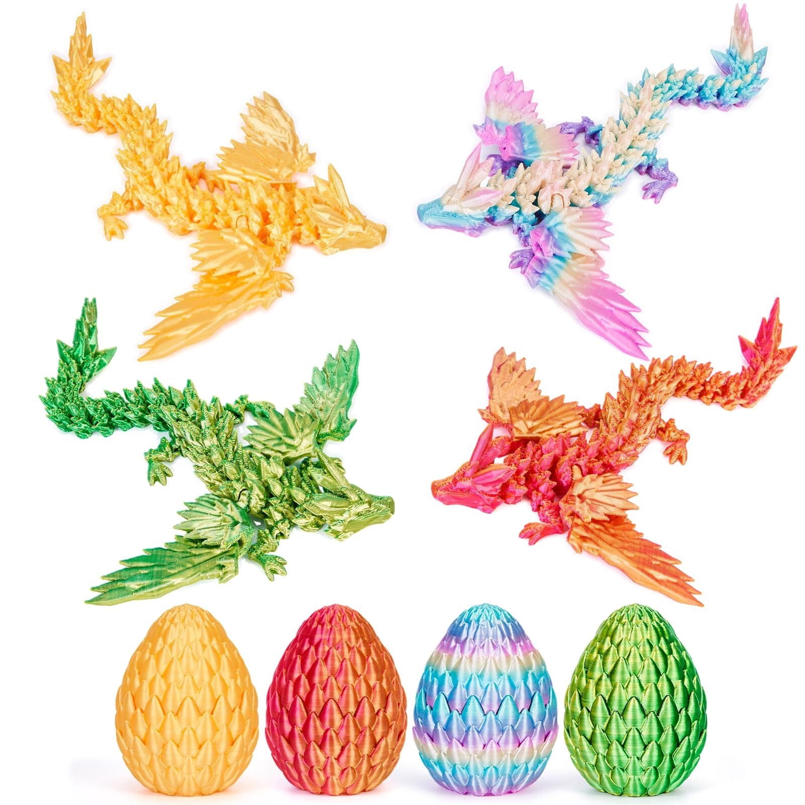 3D Printed Dragon Eggs  4PCS Articulated Dragon , Mystery 3D Fidget Dinosaur Eggs Set for & Adults, Fantasy Desk Decor & Collectible Gifts