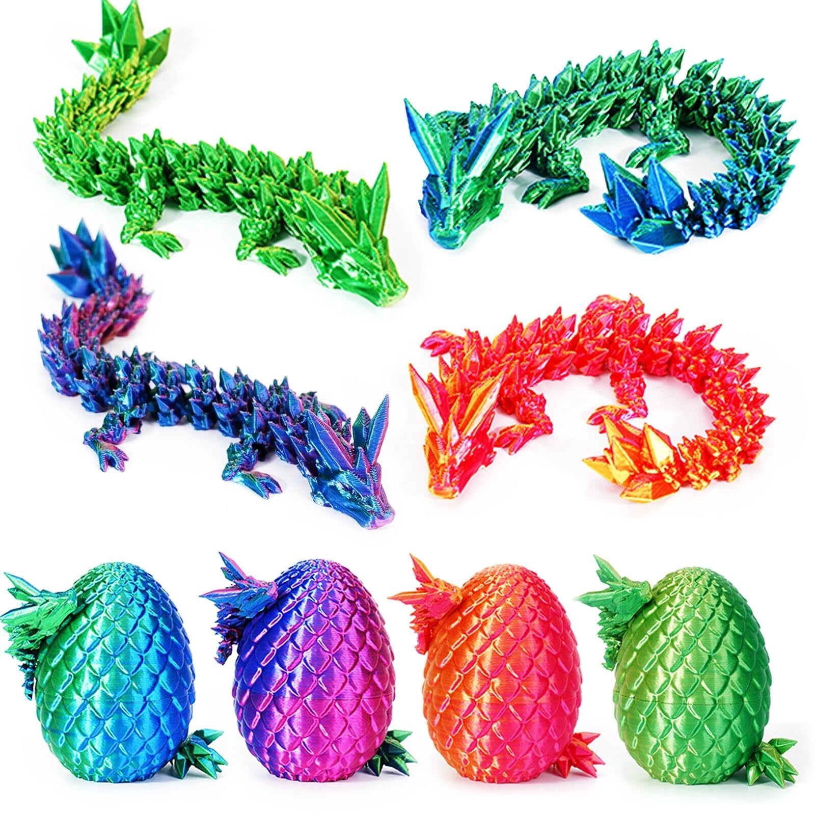 3D Printed Dragon Eggs  4PCS Articulated Dragon , Mystery 3D Fidget Dinosaur Eggs Set for & Adults, Fantasy Desk Decor & Collectible Gifts