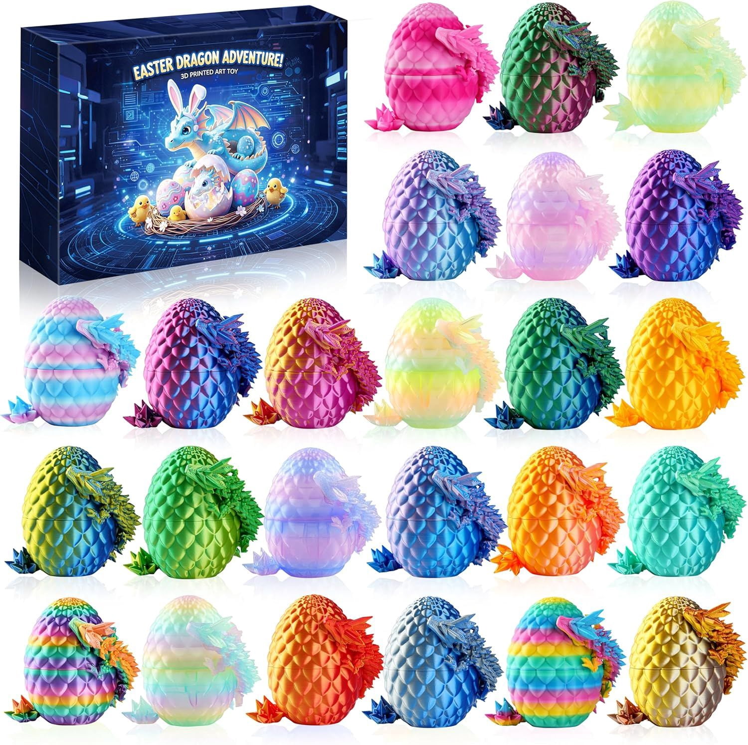 3D Printed Dragon Eggs, Crystal Dragon Egg for Easter Basket Stuffers and Essentials, Unique Easter Toys & Decor, Fantasy Tabletop Decor for Kids & Collectors (24 Pack)