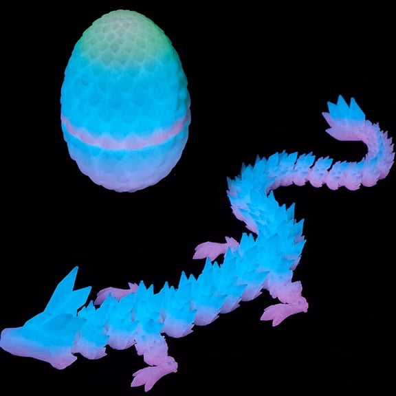 3D Printed Dragon Eggs with Dragon Inside: 12 inch Articulated Fidget Interesting Decorative Christmas Gift - Easter Basket Essentials Stuffers (Glow Rainbow)