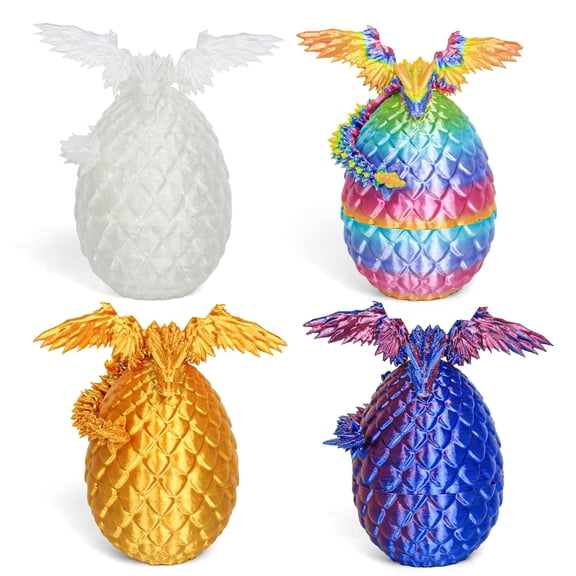3D Printed Dragon Eggs with Dragon Inside, Easter Mystery Dragon Egg Articulated Crystal Dragon Fidget Surprise 3D Printed Dragon Egg with Wings Flying Animals Easter Basket Stuffers 4PCS