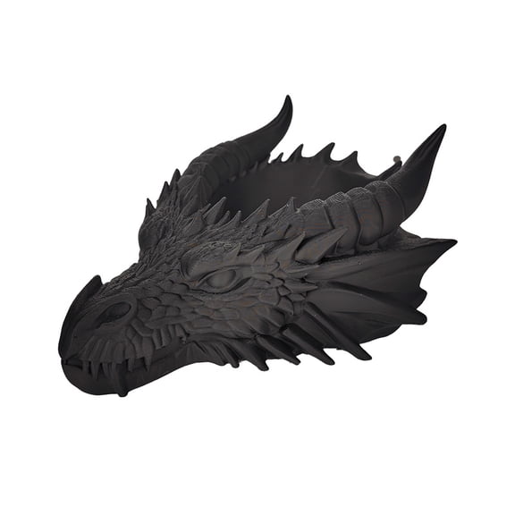 3D Printed Dragon Head Decor, Gothic Fantasy Desktop Sculpture, Dragon Skull Style Display Accent for Home Office Shelf Table Decor