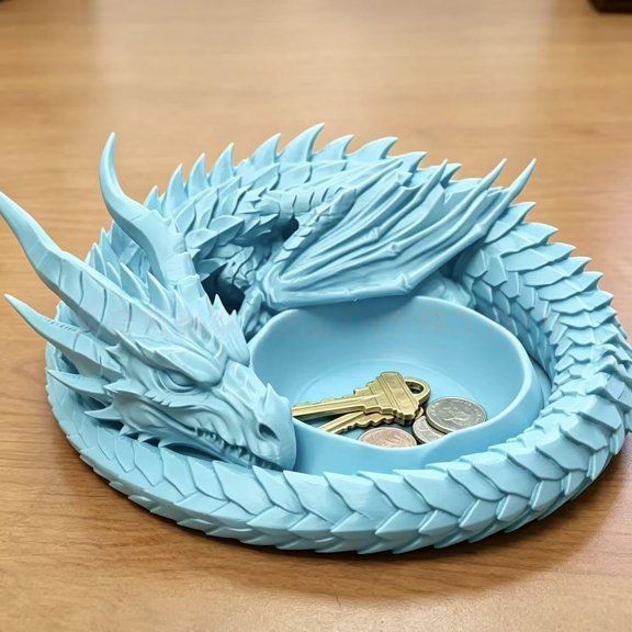 3D Printed Dragon Key Holder Tray – Fantasy Desk Organizer, Small Trinket Dish for Keys, Jewelry, Coins, Rings, Home Office Decor(Black)