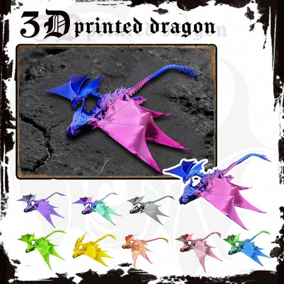 3D Printed Dragon Toy Figurines, Wings Flying Dragon, Flexible Winged Crystal Figurine Models, Home Decoration Desktop Figurines
