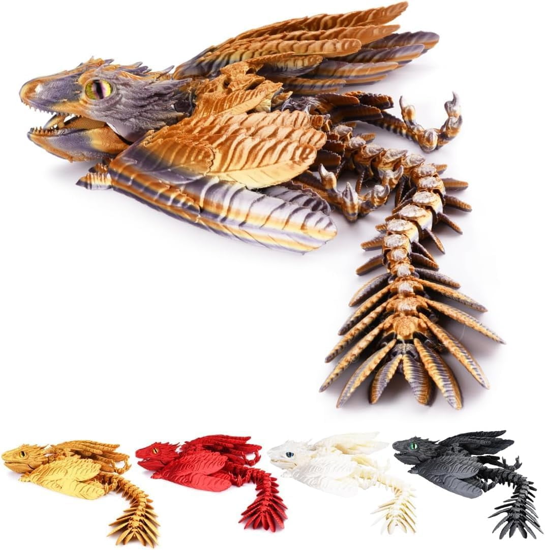 3D Printed Dragon In Eggs 12in Articulated Dragon Crystal Dragon Fidget Toy With Dragon Eggs Flexible Executive Desk Toys Home Office Decor