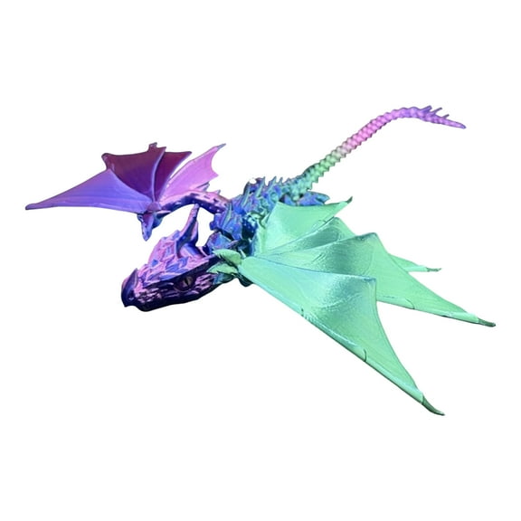 3D Printed Dragon with Wings, Articulated Fidget Dragon Toy, Flexible Winged Crystal Dragon Model, Desk Ornament, Home Office Decor, Desktop Figurine, Fantasy Animal Sculpture, Collectible Gift