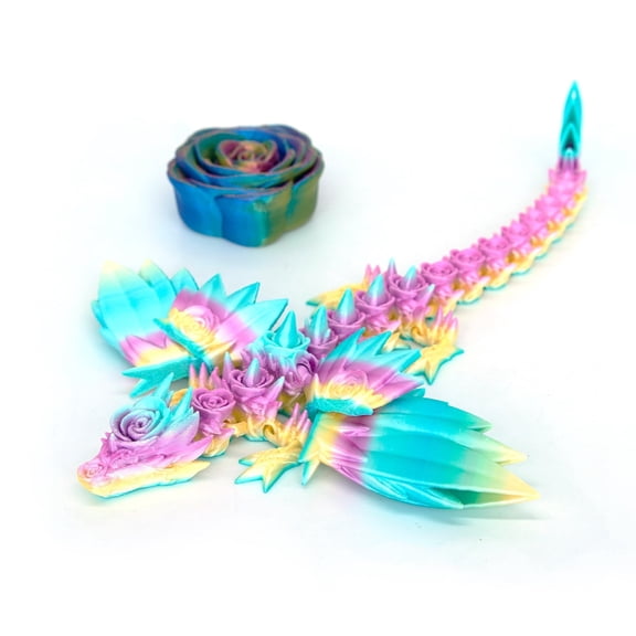 3D Printed Dragon Wings Rose Inside, Flexible Smooth Desk Decor Gift