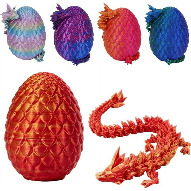 3D Printed Dragon in Egg, Articulated Crystal Dragon Egg Surprise