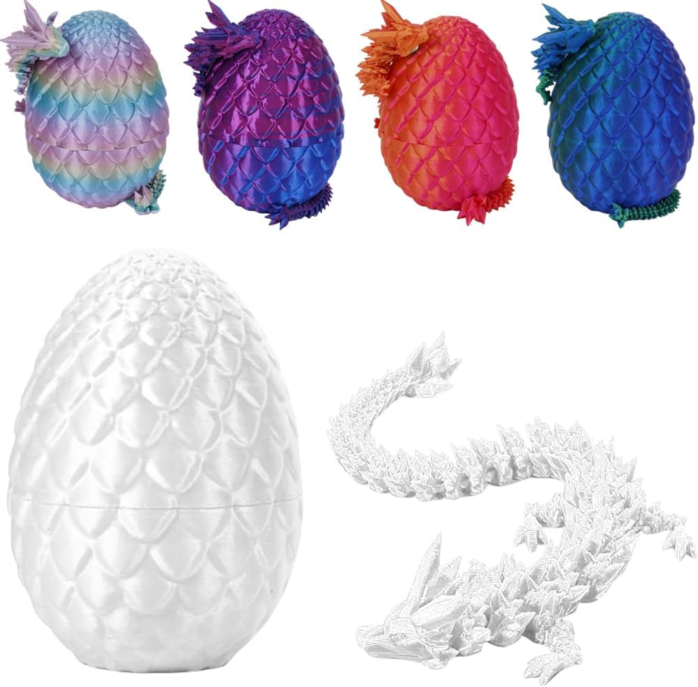 3D Printed Dragon in Egg, Articulated Crystal Dragon Egg Surprise