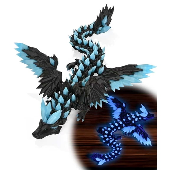 3D Printed Dragon with Wings Glow in Dark Stress Relief Animal Figurine