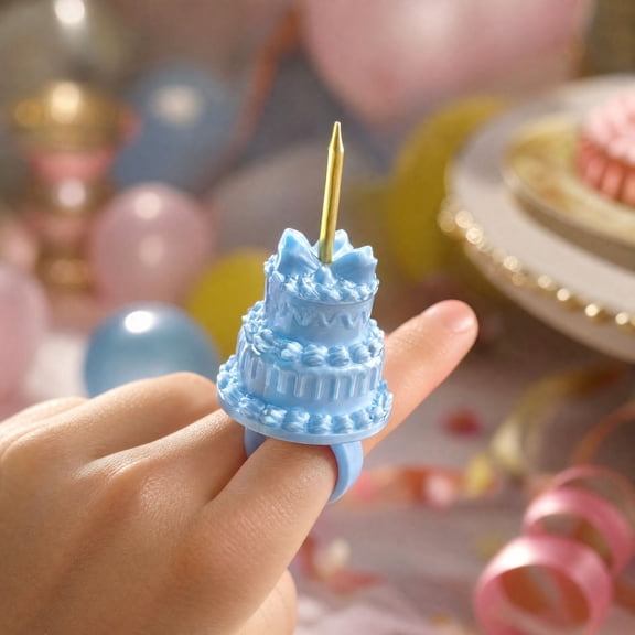 3D Printed Dreamy Cake Shaped Candle Ring, 3Pcs 2.76in Blue Birthday Atmosphere Decor Prop, Cute Tiered Cake Candle Holder For Party Celebration