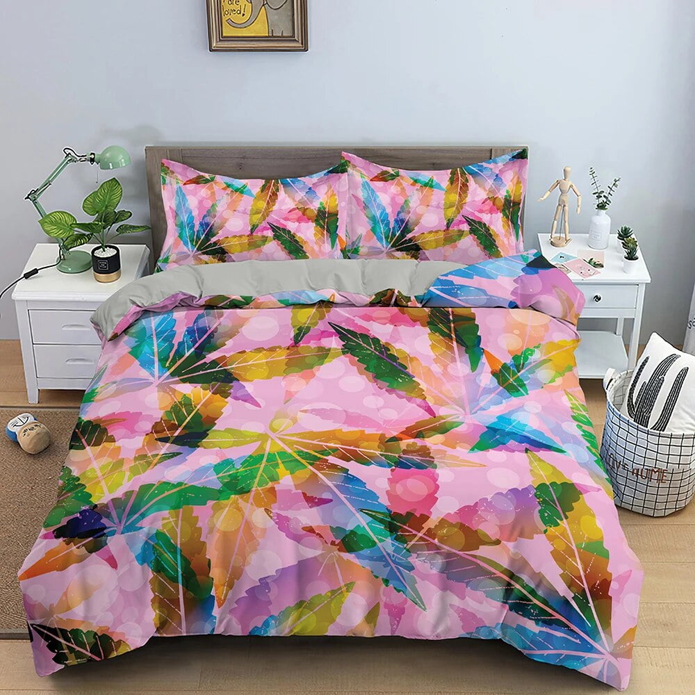 3D Printed Duvet Cover Set Maple Leaves Pattern Bedding Sets for Kids