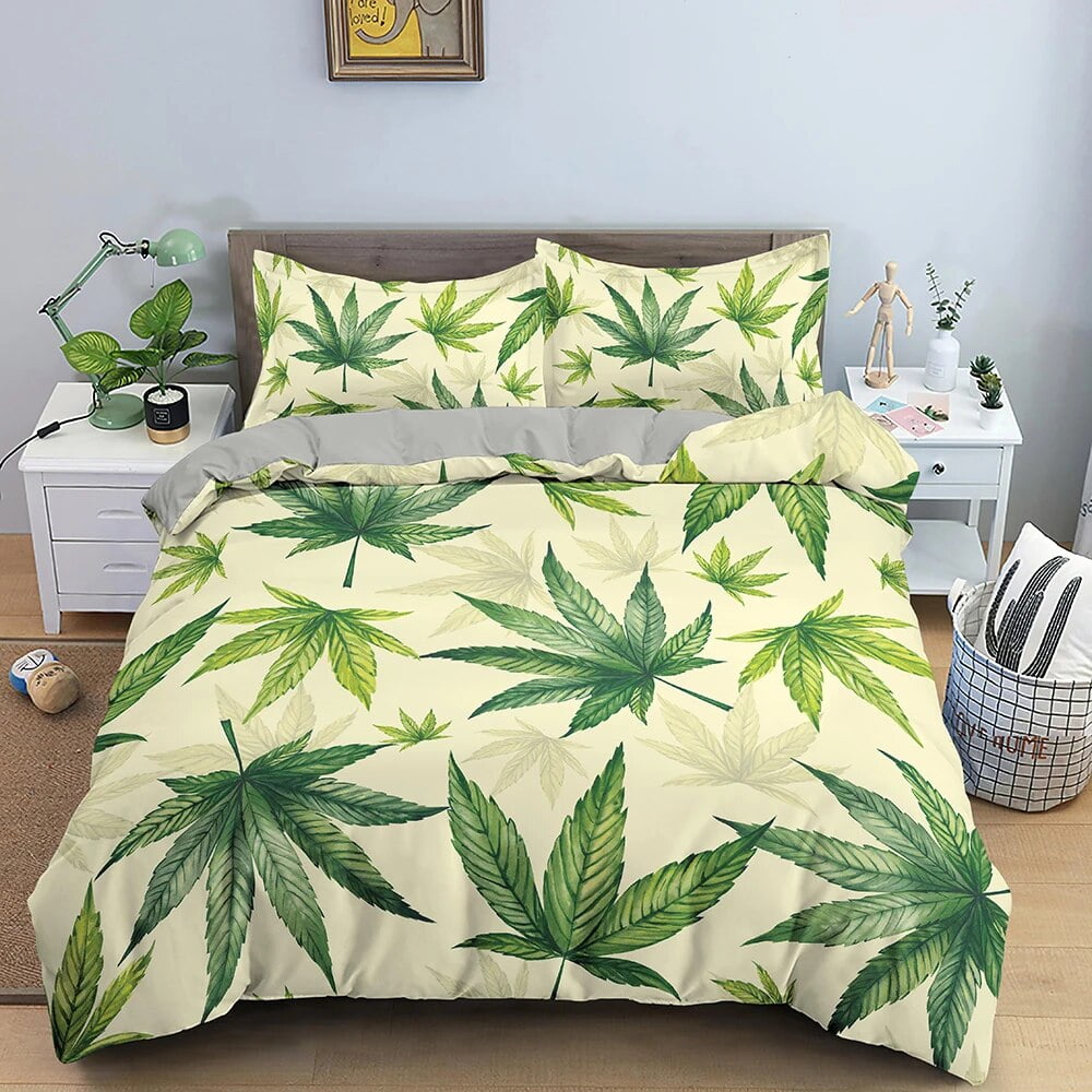 3D Printed Duvet Cover Set Maple Leaves Pattern Bedding Sets for Kids