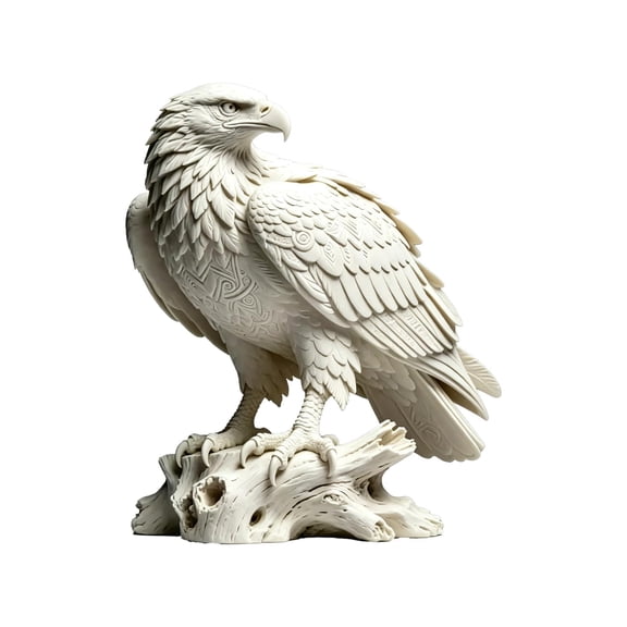 3D Printed Eagle Statue on Tree Stump Base, Realistic Bird Sculpture Decor