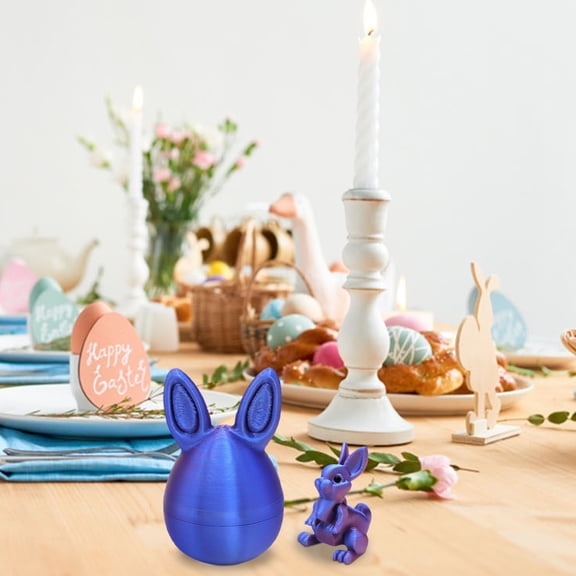3D Printed Easter Bunny Egg Creative Ornament in Crayon Colors,Easter Egg 3D Printed Decor Set Creative Ornament with Movable Bunny Toy,Easter Bunny Decor,Easter Decorations for Home