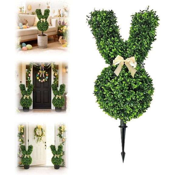 24 In Easter Bunny Topiary Tree, Green Artificial Bunny-Shaped Topiary Tree Pot Fake Bunny Plant, Outdoor Easter Bunny Shaped Tree Outdoor & Indoor Garden Porch Decor (1 Pcs)