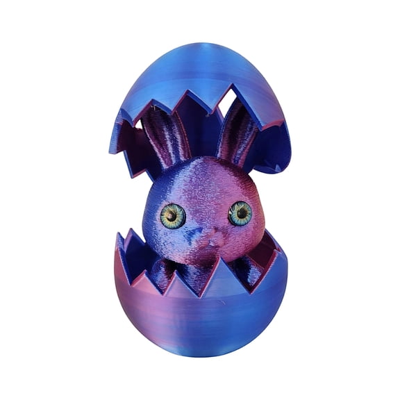 3D Printed Easter Bunny Egg Toy Ornament – Purple Handmade Movable Joint Craft Decoration for Home, Desk & Holiday Display