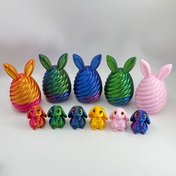 3D Printed Easter Bunny Eggs 3.54inch,Articulated Crystal Animals Fidget Toys,Surprise Prefilled Easter Egg Filled,Easter Basket Stuffers,Tabletop Decor & Birthday Party Favors for Kids