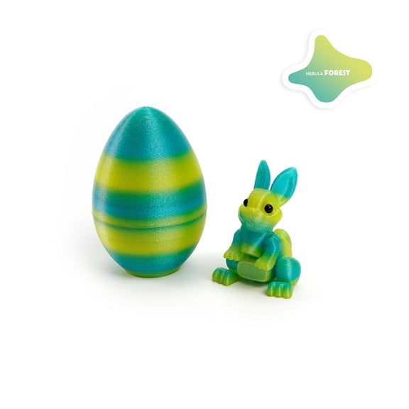 3D Printed Easter Egg And Rabbit Craft Ornament Set, Nebula Forest Themed 3D Printed Easter Decorative Craft With 1 Egg And 1 Rabbit Figurine, Children's Gift And Party Decoration For Festive