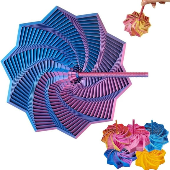 3D Printed Expanded Sensory Fidget Star - 3D Expanded Sensory Fidget Star with Handle, Colorful Whirling Spiral Design, for Relieving Stress, Irritability and Relaxation (Shadow, M-19rings)