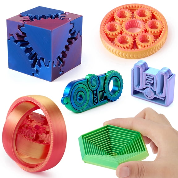 Joyfy 6 Pcs 3D Printed Fidgets Spin Fractal Click Gear Stress Relief Toys for Kids & Adults, Metallic Color ADHD Autism Product, Sensory Tools, Gifts for Birthday Christmas